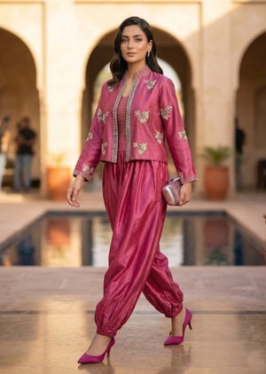 Bellina rose pink 3 piece silk outfit for festive occasions