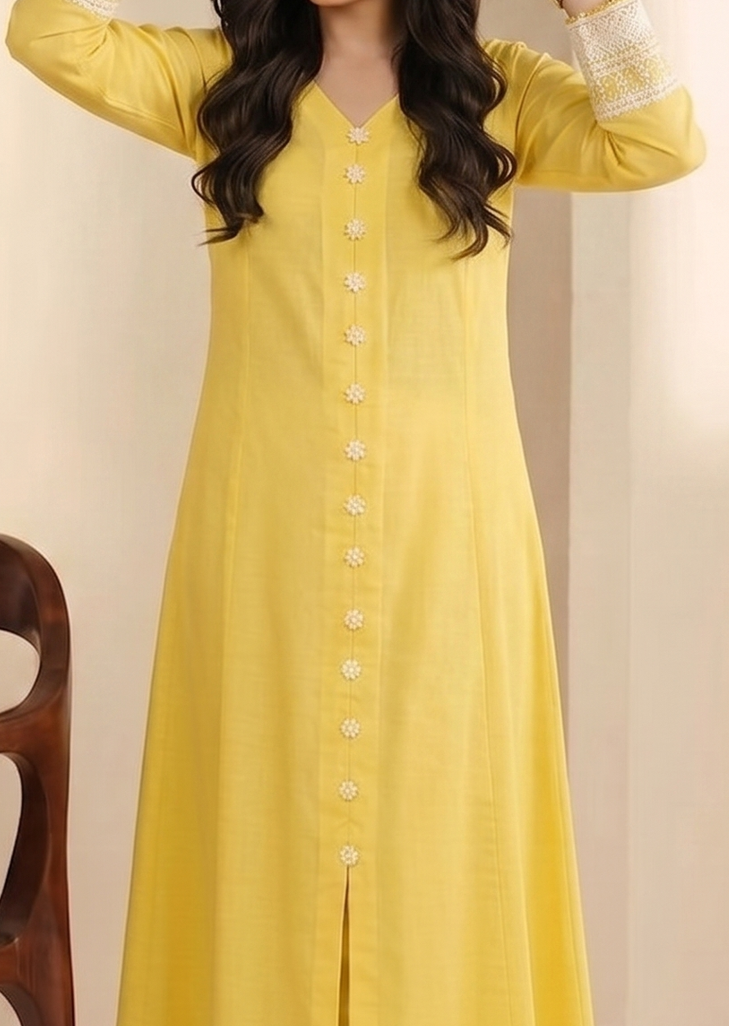 Sunlit Lemon long front slit open shirt style