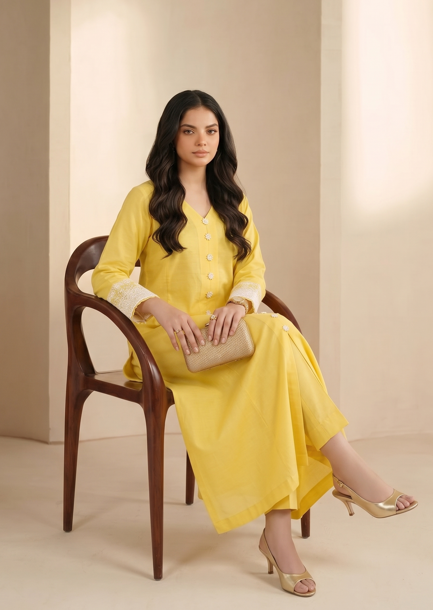 Sleek matching pants paired with Sunlit Lemon shirt