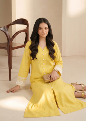 Side view of Sunlit Lemon festive two piece outfit